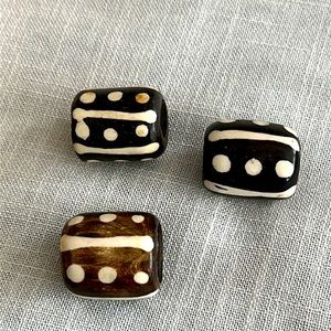 Three handcrafted African beads painted bone striped and dotted beautiful beads